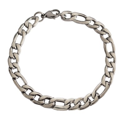 Silver Stylish Figaro Chain Design Bracelet For Men