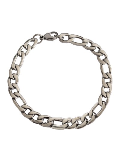 Silver Stylish Figaro Chain Design Bracelet For Men