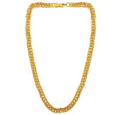 Menjewell Classic & Lustrous  Gold Interlocked Link Design Brass Chain For Men 