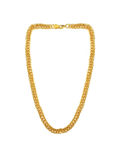 Menjewell Classic & Lustrous  Gold Interlocked Link Design Brass Chain For Men 