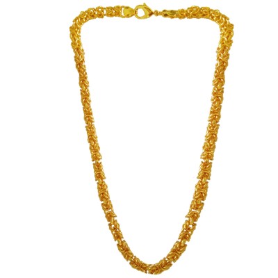 Menjewell Classic & Lustrous  Gold Byzantine Interlocked Link Design Brass Chain For Men 