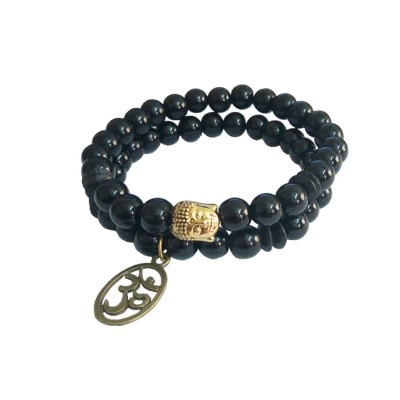 Buddha Face Om Charm Onyx Beads Bracelet Combo