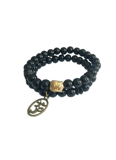 Buddha Face Om Charm Onyx Beads Bracelet Combo