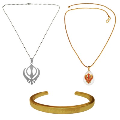 Menjewell Ethnic Jewellary Collection Multicolor Punjabi Sardar Ji Sikkh khanda Desing 2 Pendant With Kada & Free Ring