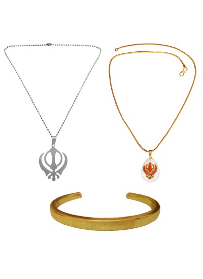 Menjewell Ethnic Jewellary Collection Multicolor Punjabi Sardar Ji Sikkh khanda Desing 2 Pendant With Kada & Free Ring