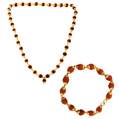 Menjewell Spritual Goldcap Rudraksha Mala & Bracelet Combo For Men & Boy 