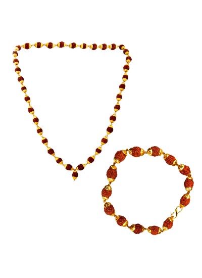 Menjewell Spritual Goldcap Rudraksha Mala & Bracelet Combo For Men & Boy 