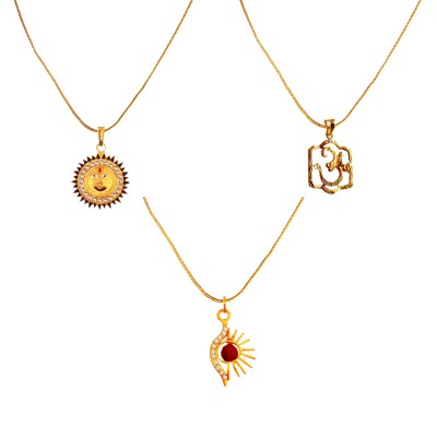 Gold Plated OM, Lord Surya & Half Design Lord Surya With Rudraksha Pendant Combo 
