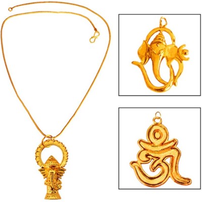 Gold  Lord Ganesha With Om Design Combo Set with One Chain Pendant