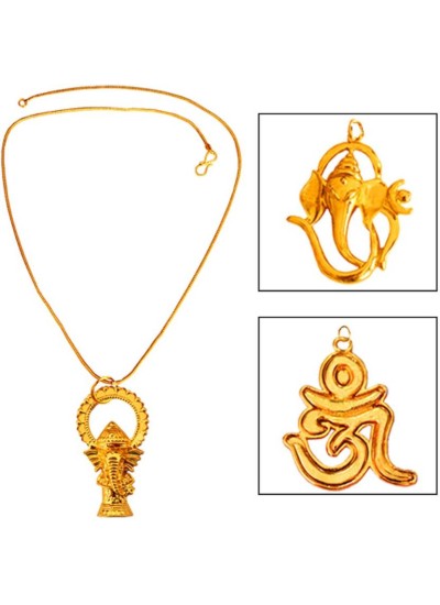 Gold  Lord Ganesha With Om Design Combo Set with One Chain Pendant