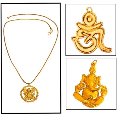 Gold  Lord Ganesha With Om Design Combo set with One Chain Pendant				