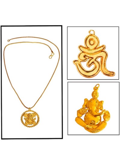 Gold  Lord Ganesha With Om Design Combo set with One Chain Pendant				