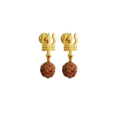 Shiv Trishul Rudraksha Steel Wood Stud Earring For Men