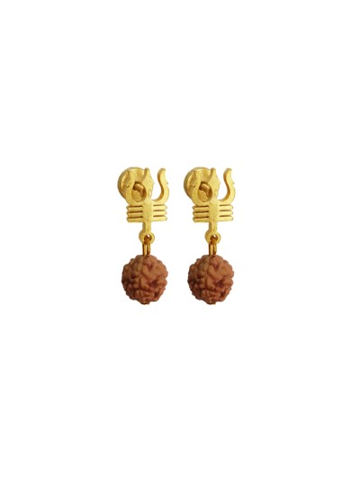 Shiv Trishul Rudraksha Steel Wood Stud Earring For Men