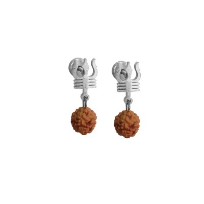 Shiv Trishul Rudraksha Steel Wood Stud Earring For Men