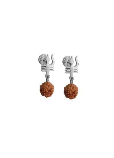 Shiv Trishul Rudraksha Steel Wood Stud Earring For Men