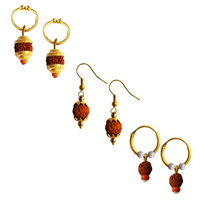 Mens Rudraksha Style Multicolor Lord Shiva Rudraksha Bali Three Combo Earring Set