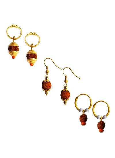 Mens Rudraksha Style Multicolor Lord Shiva Rudraksha Bali Three Combo Earring Set