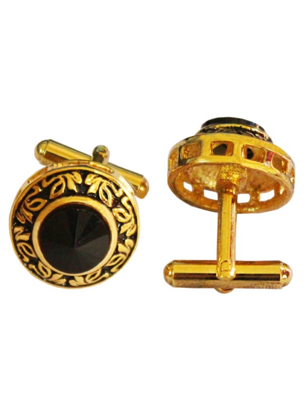 Menjewell Black Stone Studed Round Design Antique Cufflinks