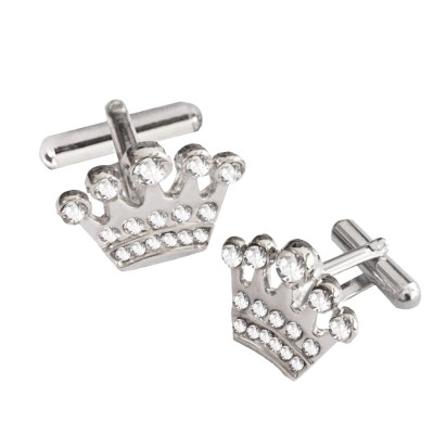 Menjewell Imported Men Silver Stone Studded King Design Cufflinks