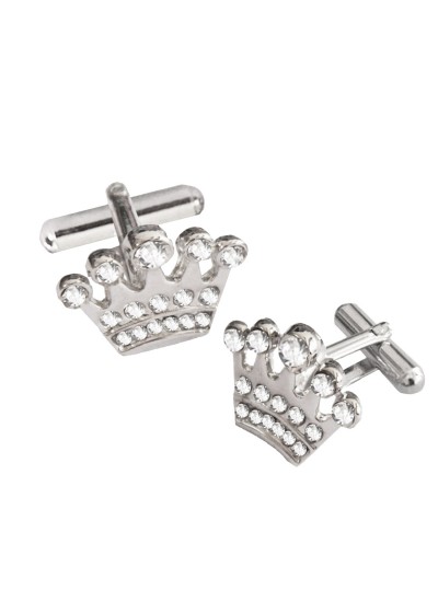 Menjewell Imported Men Silver Stone Studded King Design Cufflinks