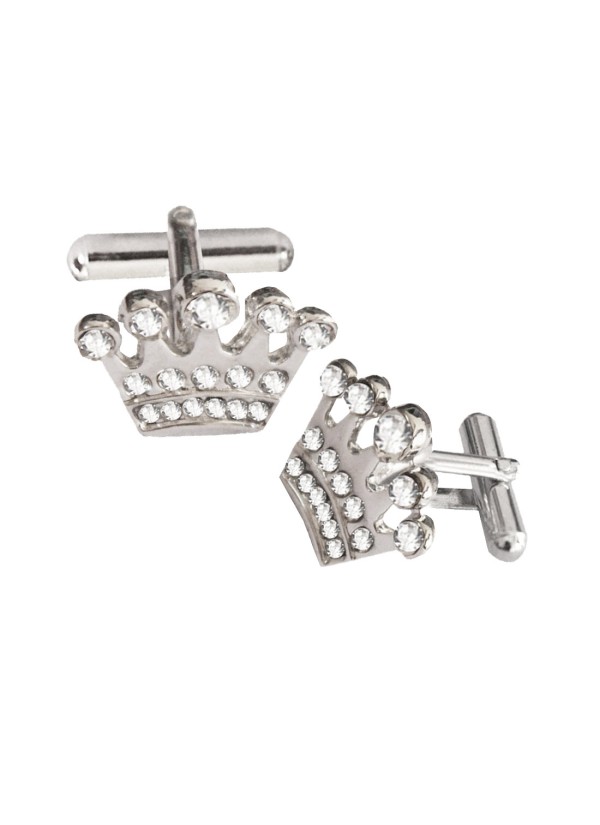 Menjewell Imported Men Silver Stone Studded King Design Cufflinks