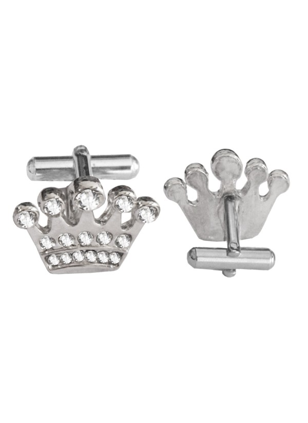 Menjewell Imported Men Silver Stone Studded King Design Cufflinks