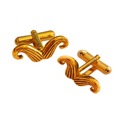 Menjewell Golden Men Moustache Shaped Antique Cufflinks 