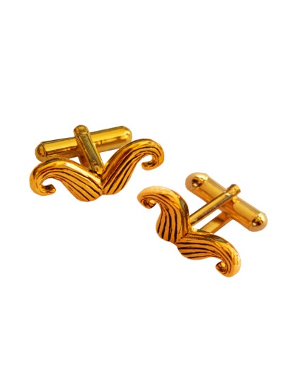 Menjewell Golden Men Moustache Shaped Antique Cufflinks 