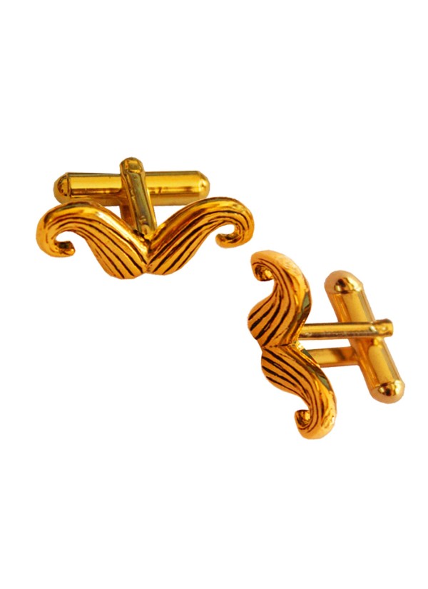 Menjewell Golden Men Moustache Shaped Antique Cufflinks 