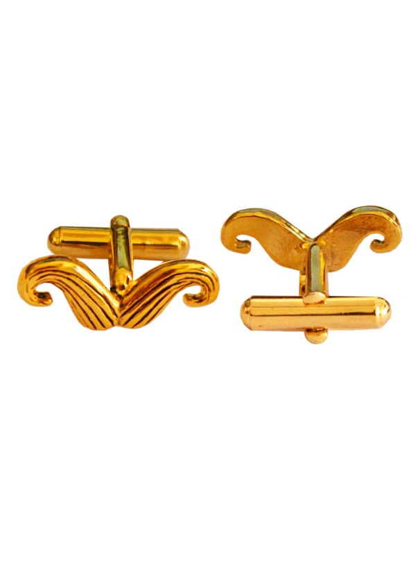 Menjewell Golden Men Moustache Shaped Antique Cufflinks 