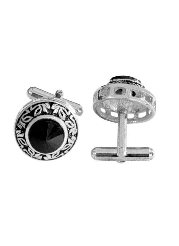 Menjewell Black Stone Studed Round Design Antique Cufflinks