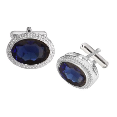 Silver Blue Oval Shaped Antique Cufflinks for Men