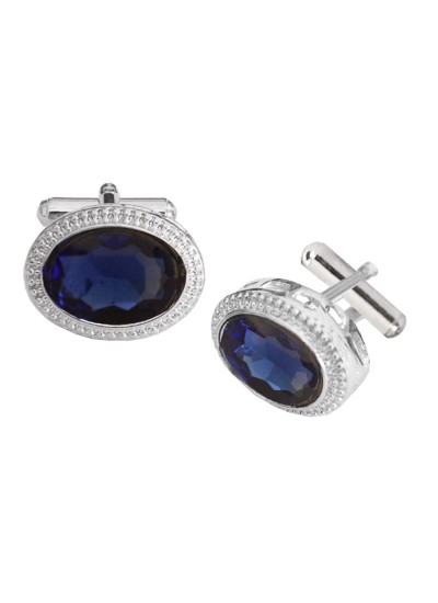 Silver Blue Oval Shaped Antique Cufflinks for Men