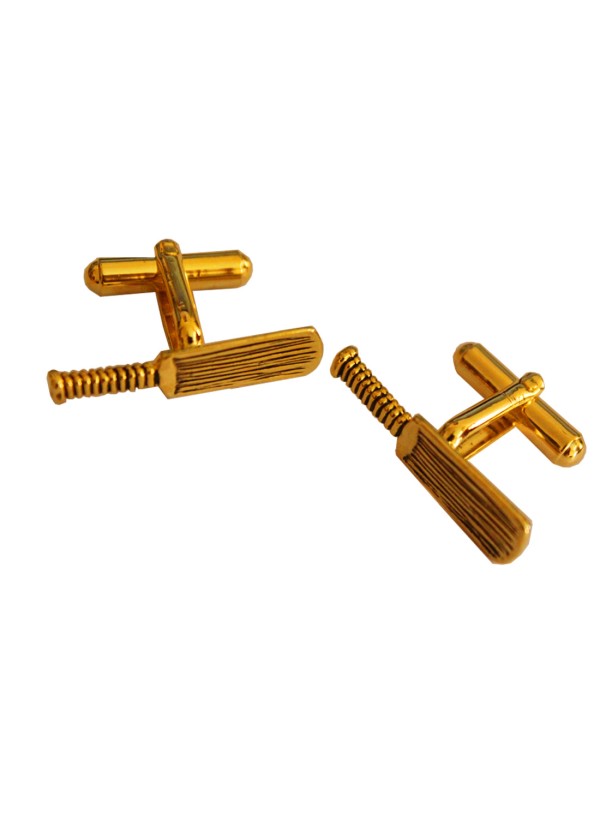 Men Golden Cricket Bat Shaped Stylish Cufflinks 