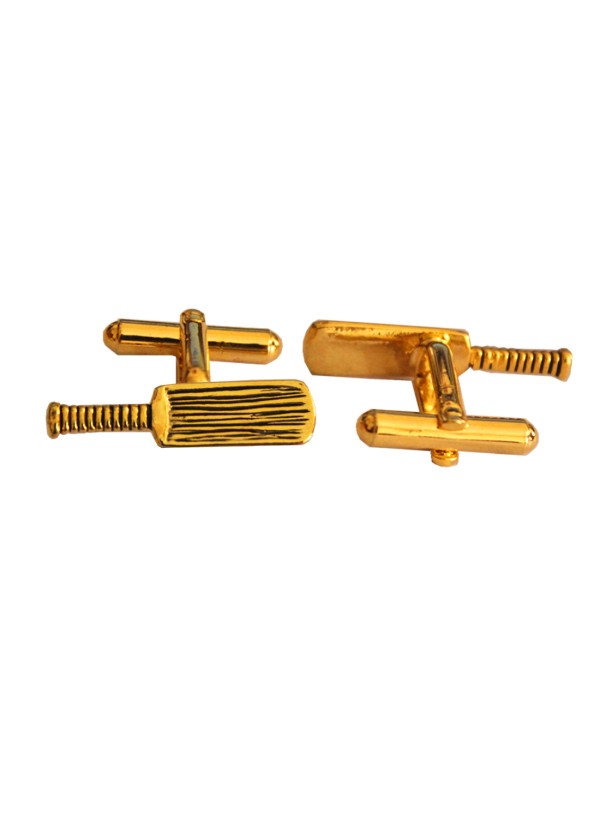 Men Golden Cricket Bat Shaped Stylish Cufflinks 