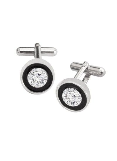 Silver Stone Studded Round Design Antique Cufflinks For Men