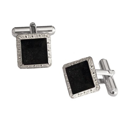 Black Silver Square Shaped Antique Sparkling Cufflinks For Men