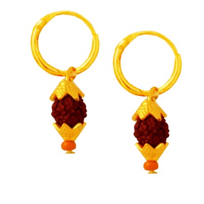 Menjewell Gold Cap Rudraksha Bali Earring