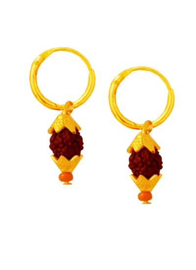 Menjewell Gold Cap Rudraksha Bali Earring