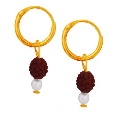 Menjewell Gold Cap Rudraksha Bali Earring