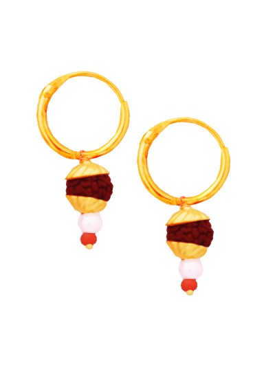 Menjewell Gold Cap Rudraksha Bali Earring