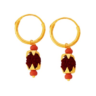 Menjewell Gold Cap Rudraksha Bali Earring