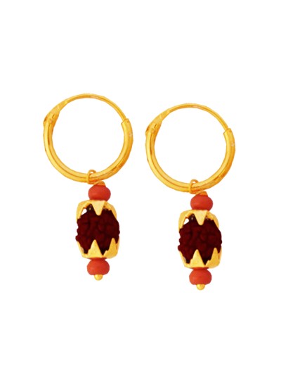 Menjewell Gold Cap Rudraksha Bali Earring