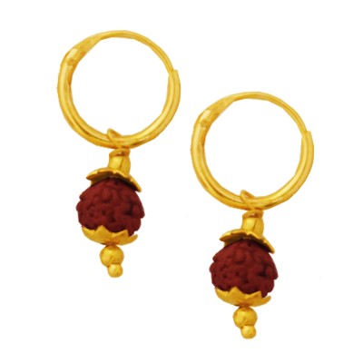 Menjewell Gold Cap Rudraksha Bali Earring