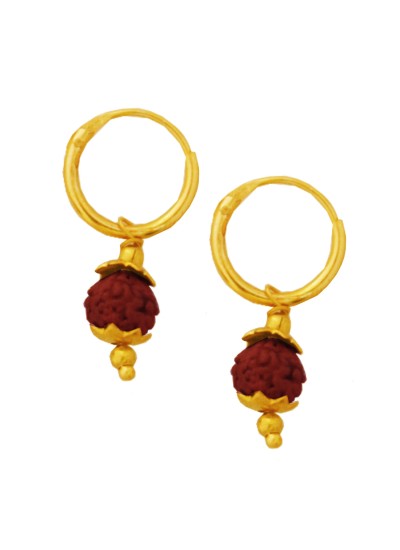 Menjewell Gold Cap Rudraksha Bali Earring