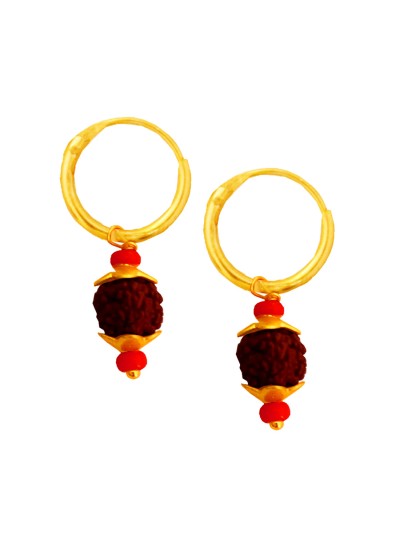 Menjewell Gold Cap Rudraksha Bali Earring