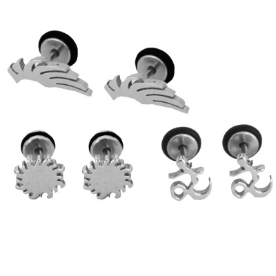 Silver:Black Unique Om Design & Different Stud Earring Combo For Men
