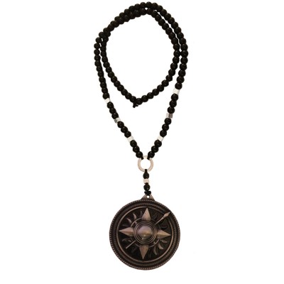 Menjewell New Collection Black:Gray Round Martell Design Pendant With Chain