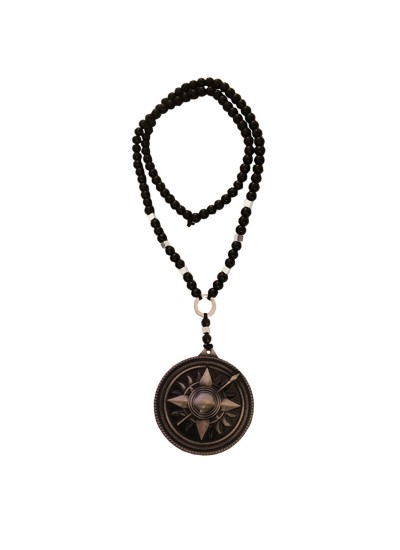 Menjewell New Collection Black:Gray Round Martell Design Pendant With Chain